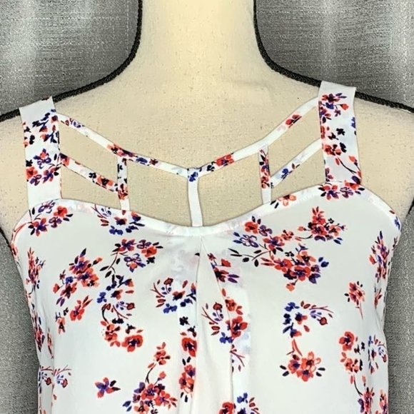 Maurices White Floral Print Caged Sleeveless Tank Top Women's Size Small S - Picture 2 of 6